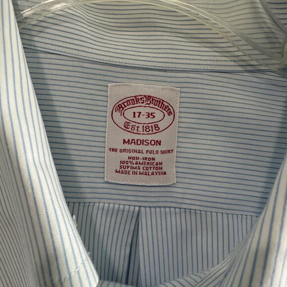 Brooks Brothers Madison Relaxed;Fit Dress Shirt White Blue Stripe Size 17 - 35 - Picture 3 of 7